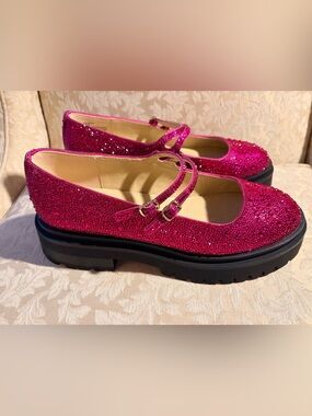 Betsey Johnson Sparkling Hot Pink Double-Strap Mary Jane Flats